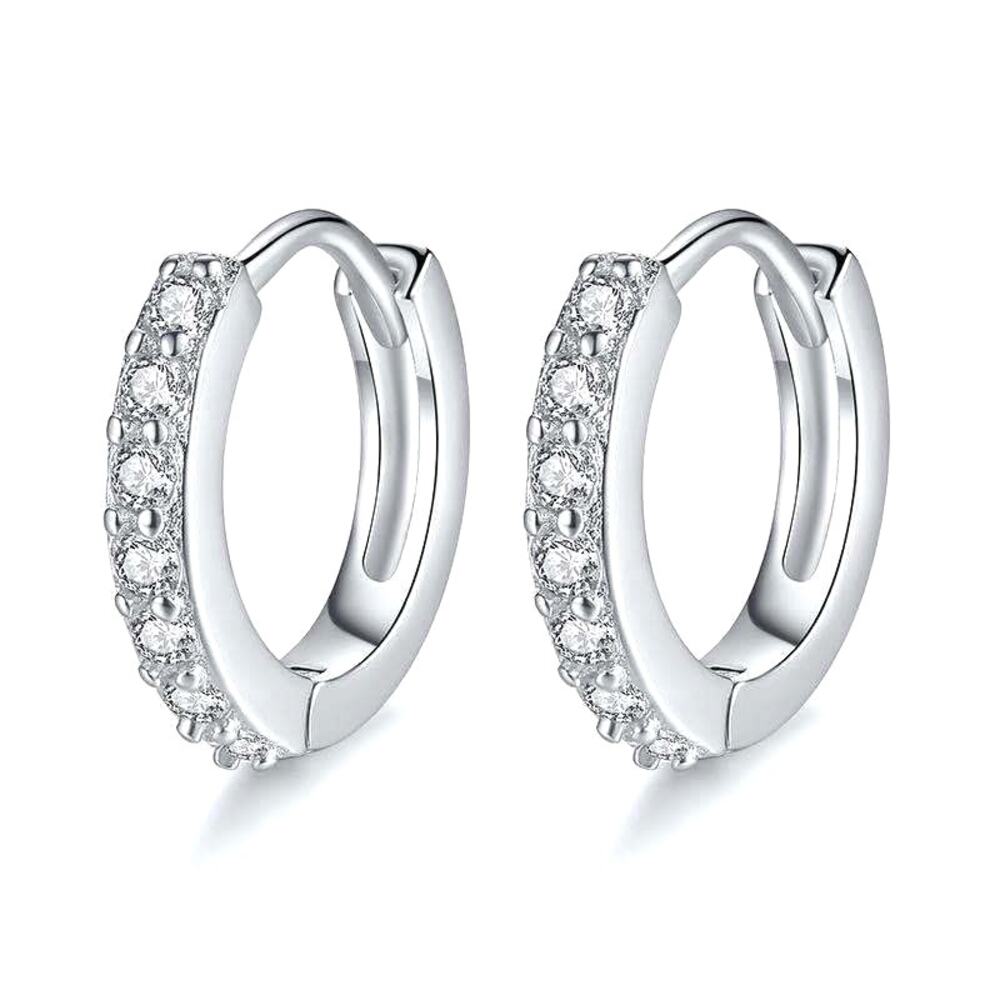 Silver 925 Plated Crystal Zirconia 13mm Hoop Huggie Earrings Jewelry New
